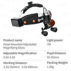 Headlight with Loupes 2.5X+3.5X with composite optical filter