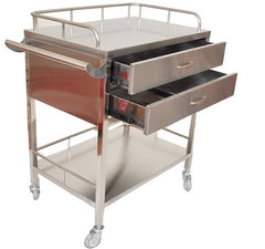 Medical Trolley 2 Shelves Stainless Steel Dressing Trolley with 2 Big Drawers