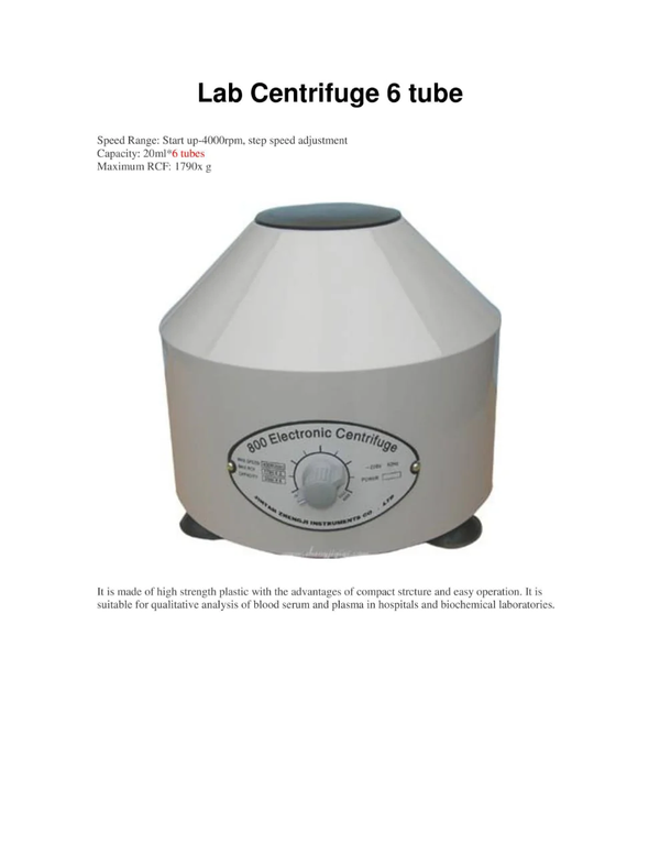 جهاز طرد مركزي مختبري جهاز طرد مركزي 6 أنابيب بدون مؤقت 