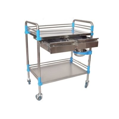 medical trolly  2 Shelves Stainless Steel Dressing Trolley with 2  small drawers